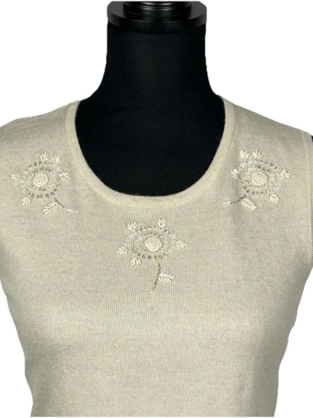 The Limited Cream Marled Beaded Tank Top Silk Cashmere Wool Whimsical Career L - Picture 3 of 10
